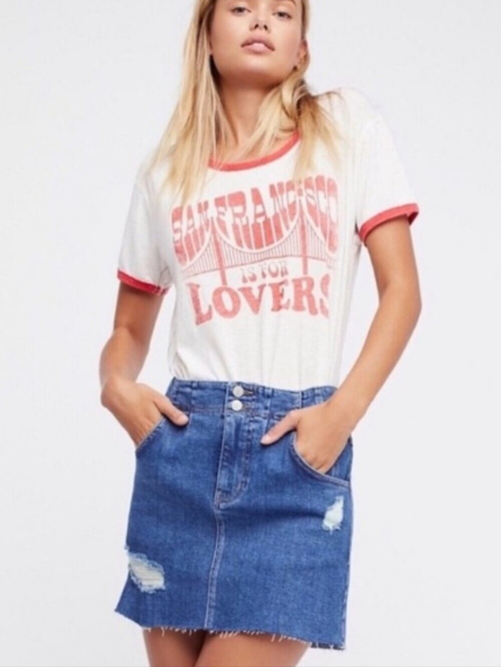 Free People Skirt Women's 0 Corsette Buckle Back Denim Distressed